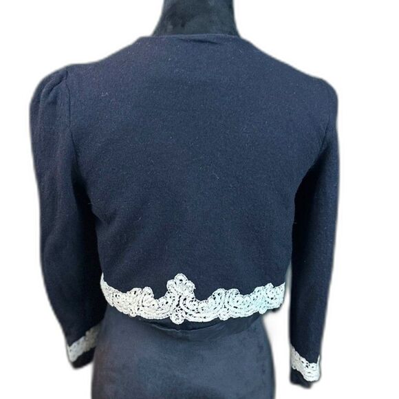 VNTG 80's Marie St. Claire Blk Wool Cropped Long Sleeve Jacket with Lace Size 6 - Picture 3 of 7